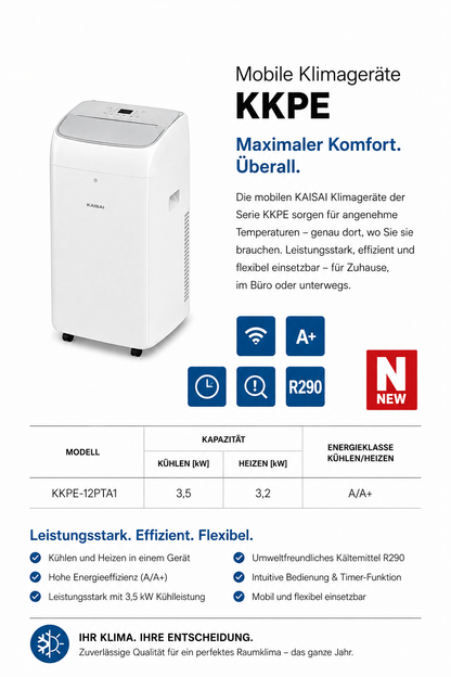 Mobile Klimaanlage 12.000 BTU mit Heizfunktion - KAISAI KKPE-12PTA1